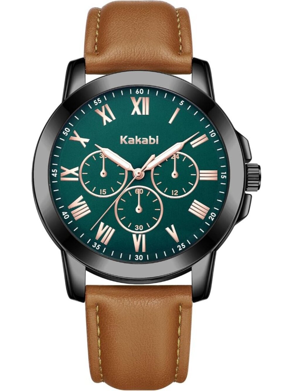 Men's Brown Green Analog Quartz Leather Classic Roman Numeral Waterproof Watch